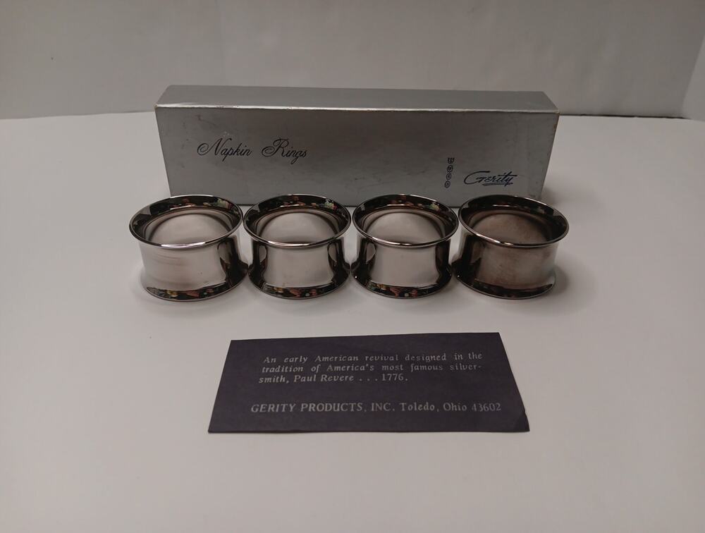 Silverplate Napkin Rings Early American Revival Paul Revere Set of 4 By Gerity